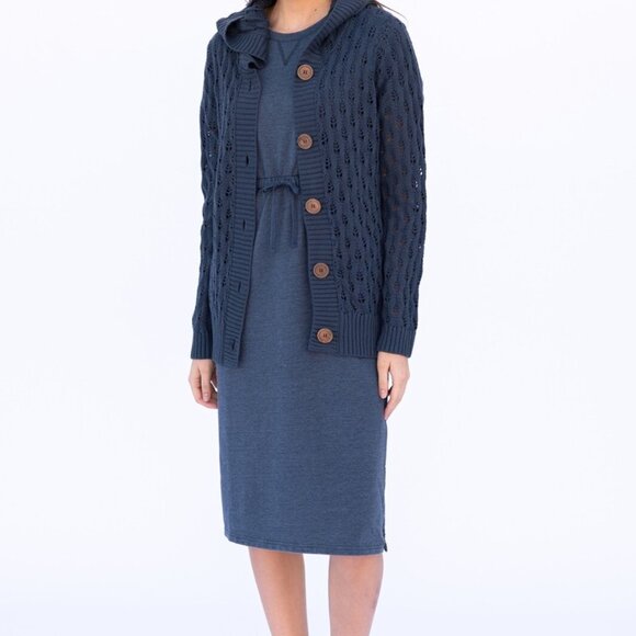 Evy's Tree The Carley Dress NWT Size Medium Navy Blue Stonewashed Fleece - Picture 7 of 12